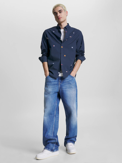 Tommy Jeans pánská tmavě modrá košile FLAG CRITTER