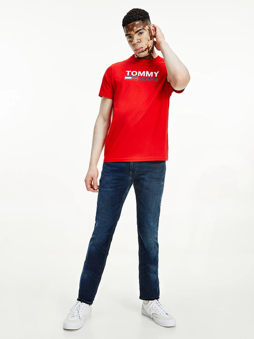 Tommy Jeans pánské červené triko CORP LOGO 