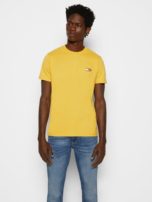 Tommy Jeans pánské žluté triko CHEST LOGO 