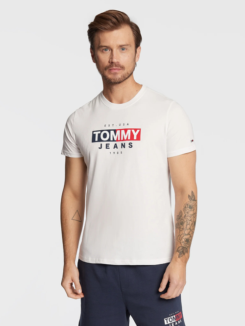 Tommy Jeans pánské bílé tričko ENTRY FLAG