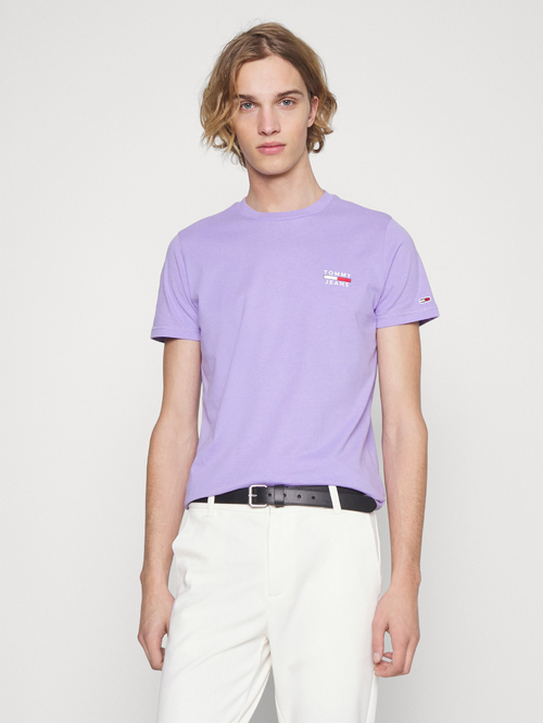 Tommy Jeans pánské světle fialové tričko CHEST LOGO