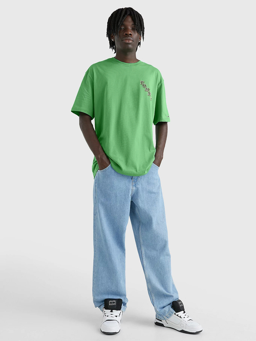 Tommy Jeans pánské zelené triko SKATE COLLEGE POP 