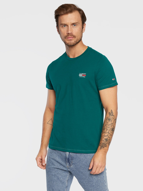 Tommy Jeans pánské zelené tričko CHEST LOGO