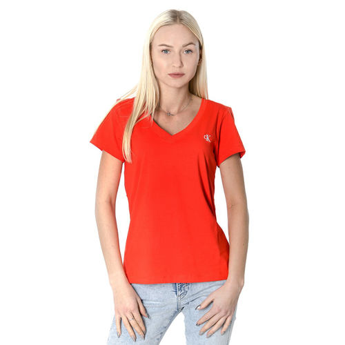 Calvin Klein dámské červené tričko s výstřihem do V