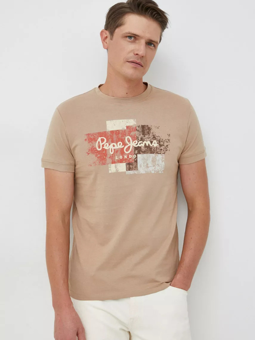 Pepe Jeans pánské béžové tričko Scotty