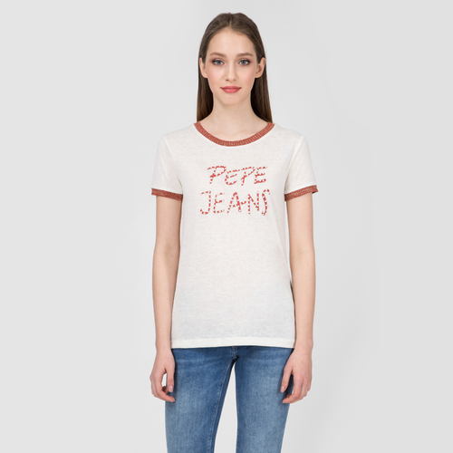 Pepe Jeans dámský béžový svetřík s krátkým rukávem Caitlin