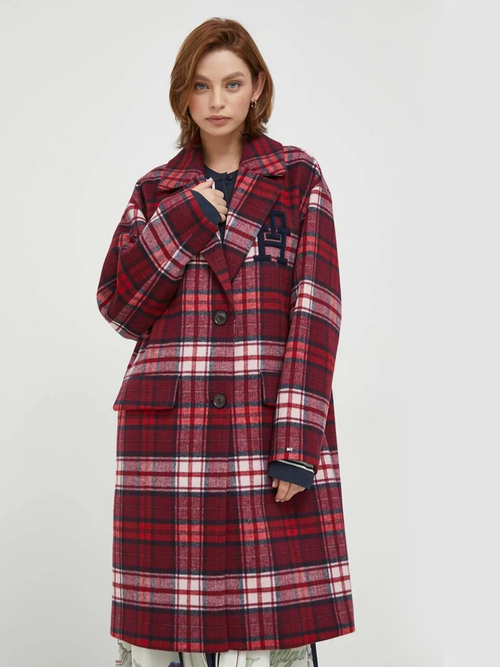 Tommy Hilfiger dámský vlněný kabát se vzorem tartan