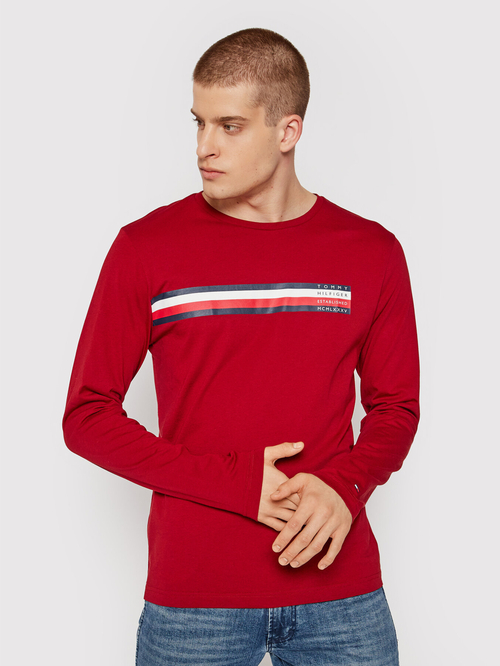 Tommy Hilfiger pánské červené tričko s dlouhým rukávem