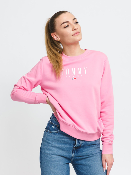 Tommy Jeans dámská růžová mikina REGULAR ESSENTIAL LOGO