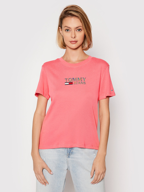 Tommy Jeans dámské růžové tričko Metallic