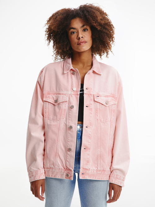 Tommy Jeans dámská růžová džínová bunda