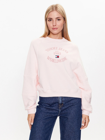 Tommy Jeans dámská růžová mikina WORLDWIDE