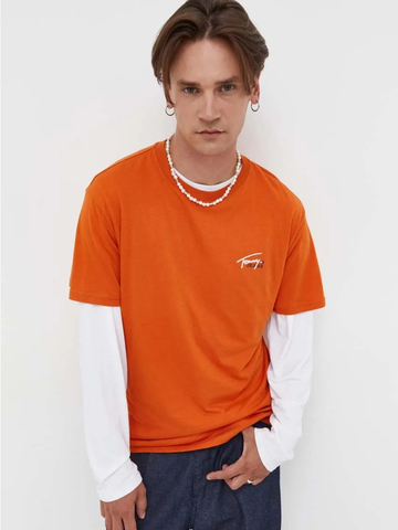 Tommy Jeans pánské oranžové tričko