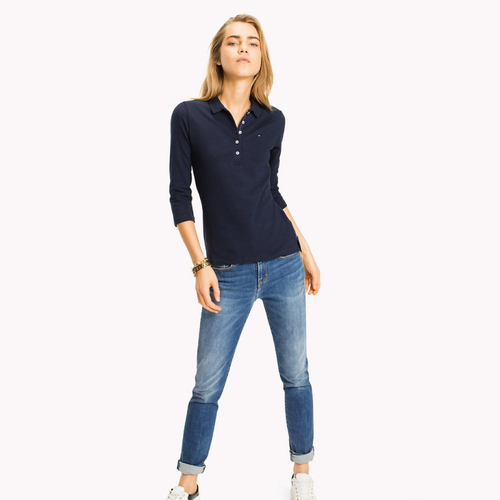 Tommy Hilfiger dámské tmavě modré polo s 3/4 rukávem