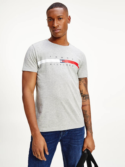 Tommy Hilfiger pánské šedé triko Global Stripe Chest
