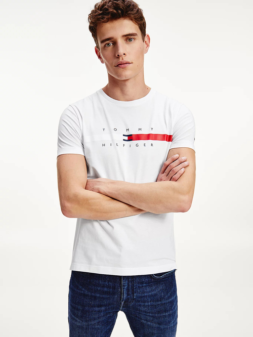 Tommy Hilfiger pánské bílé triko Global Stripe Chest