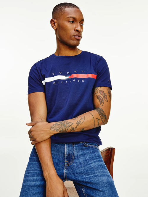Tommy Hilfiger pánské modré triko Global Stripe Chest
