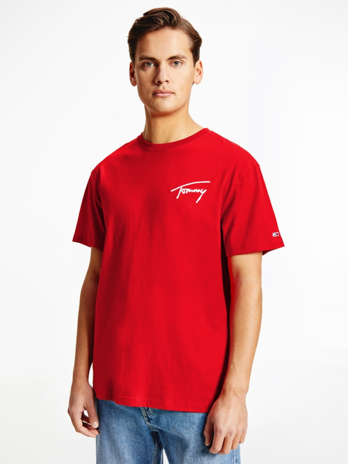 Tommy Jeans pánské červené tričko SIGNATURE