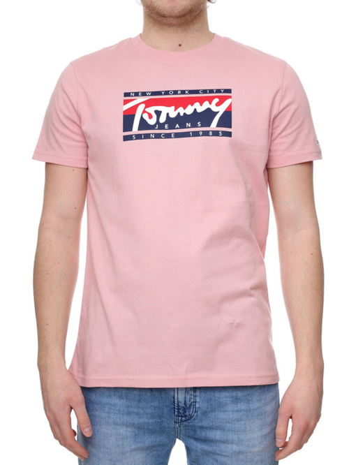 Tommy Jeans pánské růžové tričko