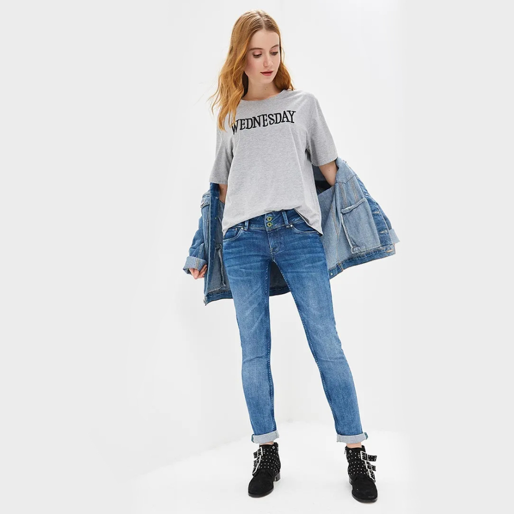 detail Pepe Jeans dámské modré džíny Vera