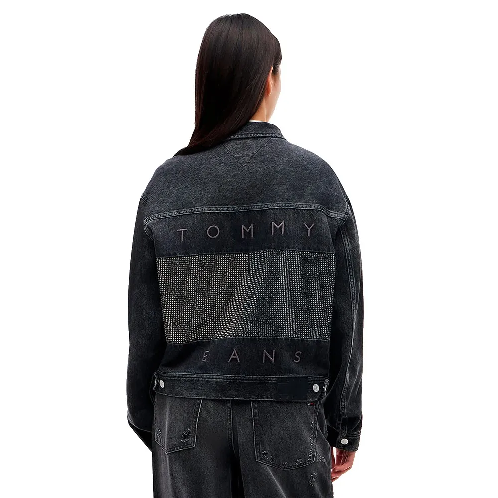 detail Tommy Jeans dámská černá džínová bunda