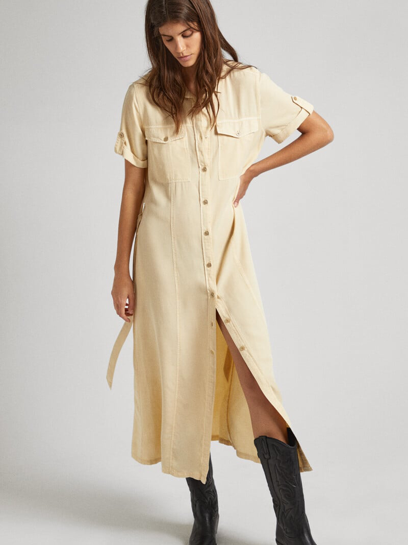 detail Pepe Jeans dámské béžové šaty EVELINDA