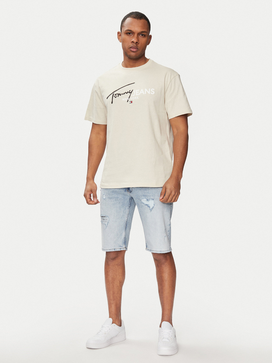 detail Tommy Jeans pánské světle modré džínové šortky