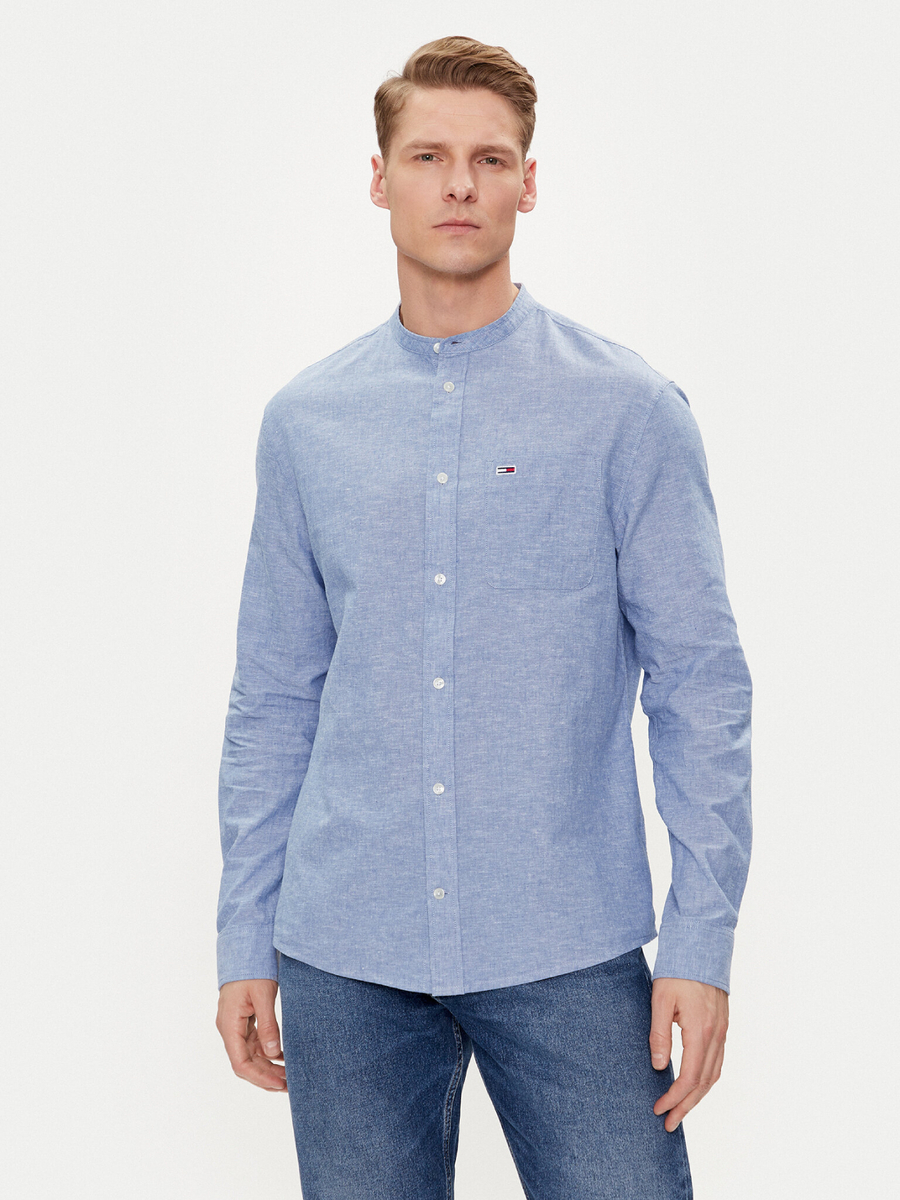 detail Tommy Jeans pánská světle modrá košile Mao
