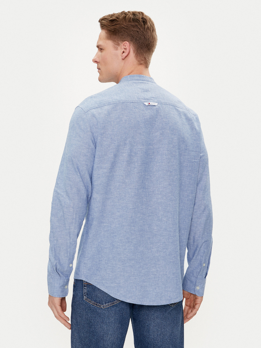 detail Tommy Jeans pánská světle modrá košile Mao