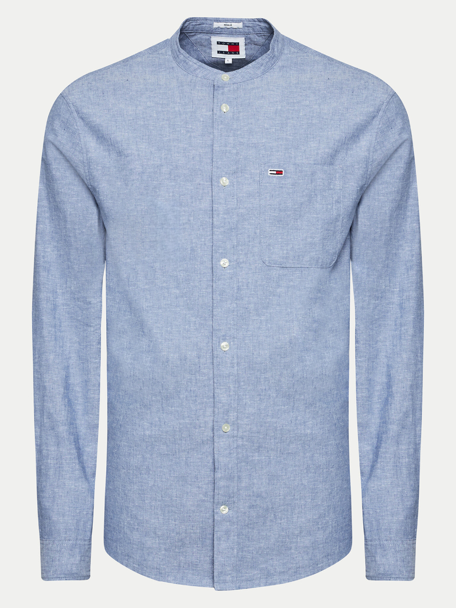 detail Tommy Jeans pánská světle modrá košile Mao