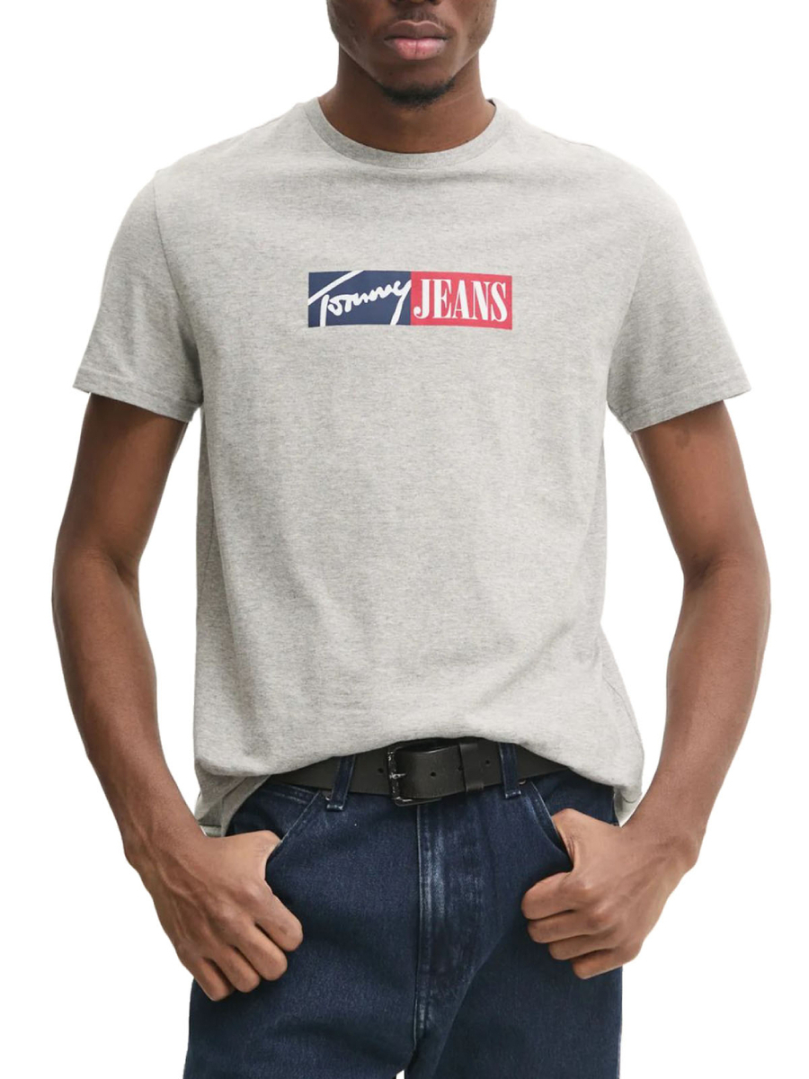 detail Tommy Jeans pánské šedé tričko