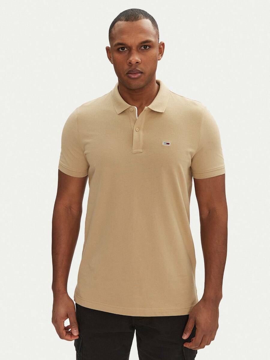 detail Tommy Jeans pánské béžové polo tričko
