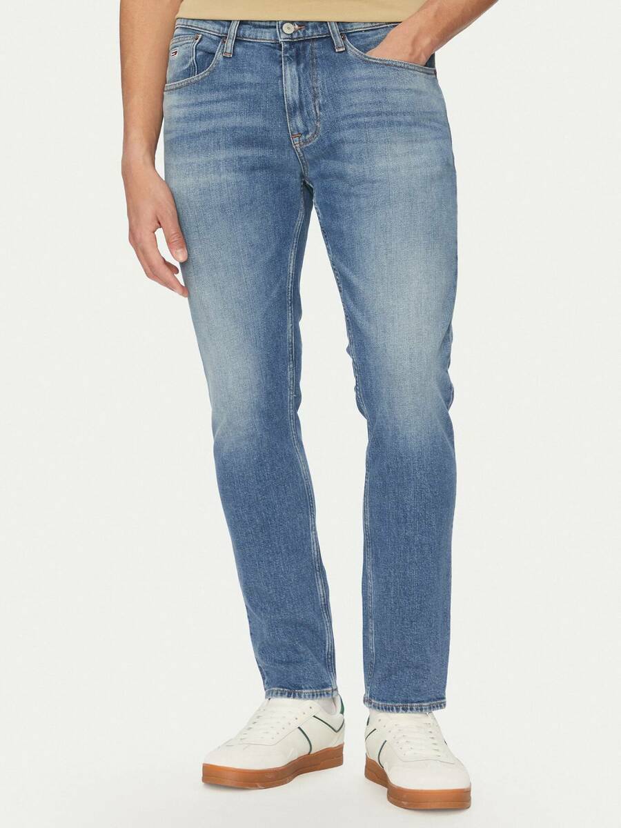 detail Tommy Jeans pánské modré džíny Austin