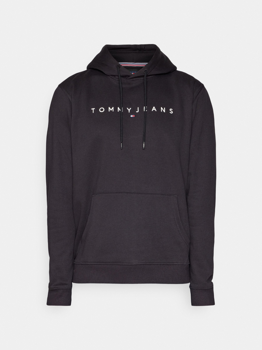 detail Tommy Jeans pánská černá mikina LINEAR LOGO