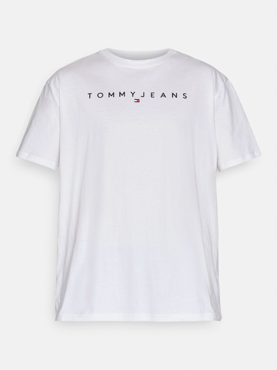 detail Tommy Jeans pánské bílé tričko LINEAR LOGO