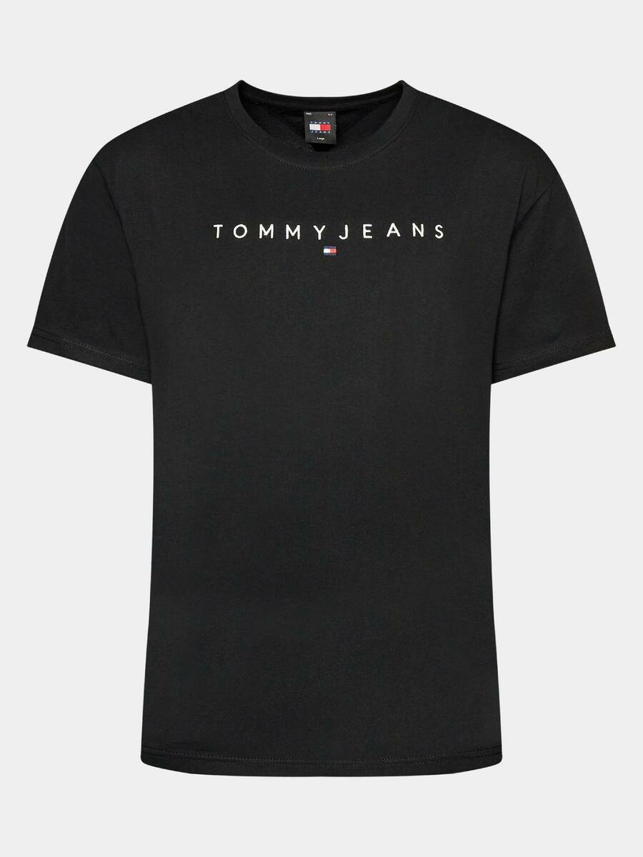 detail Tommy Jeans pánské černé tričko LINEAR