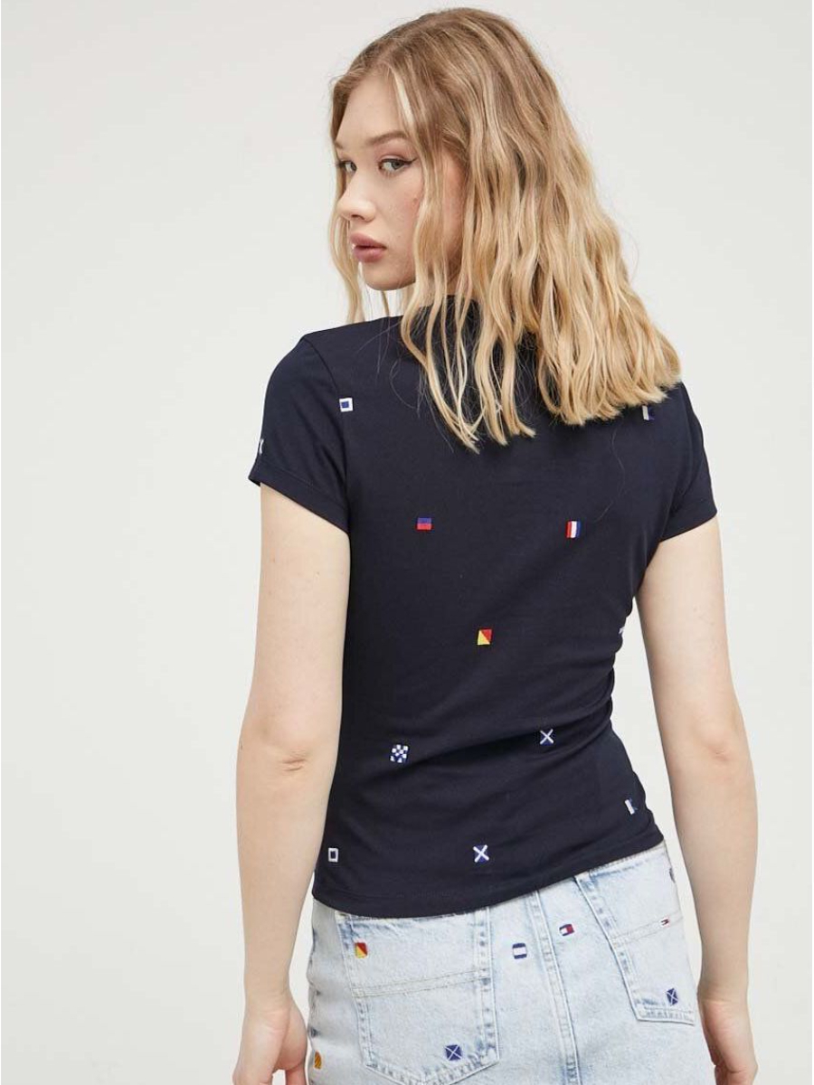 detail Tommy Jeans dámské tmavě modré tričko