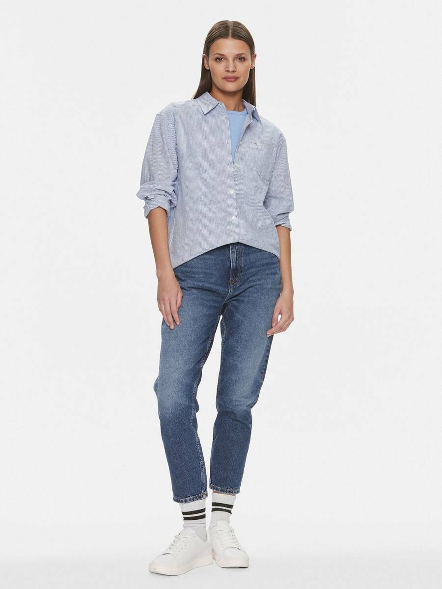 detail Tommy Jeans dámská pruhovaná modrá košile