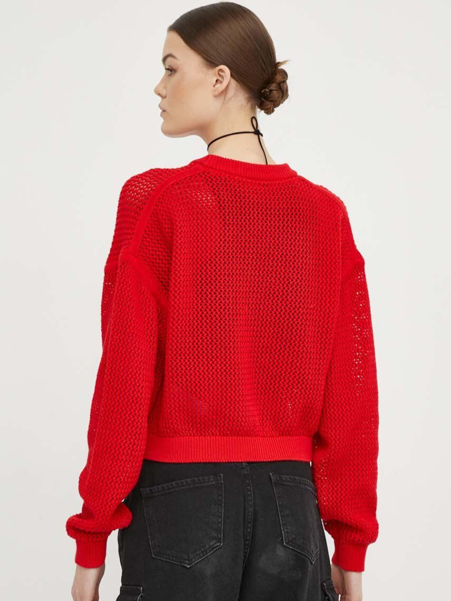 detail Tommy Hilfiger dámský červený svetr