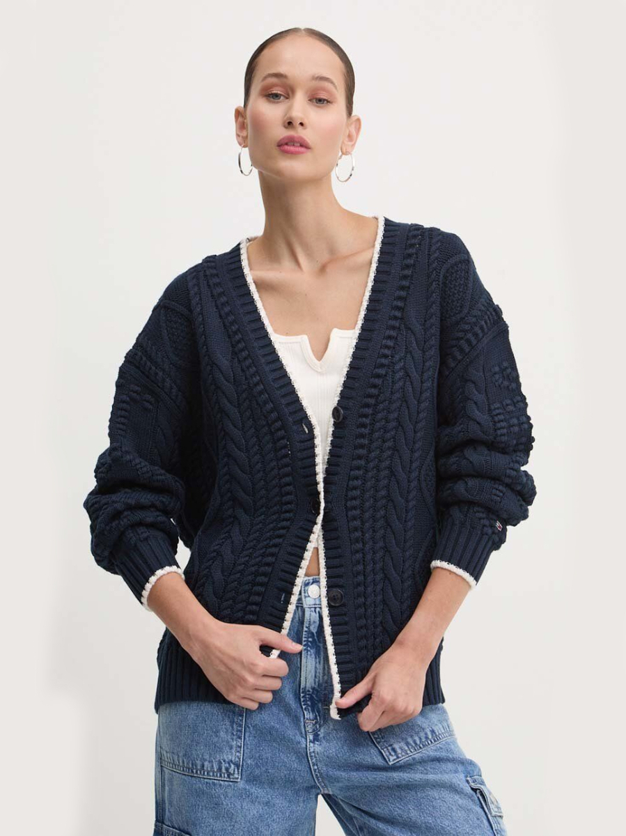 detail Tommy Jeans dámský tmavě modrý kardigan