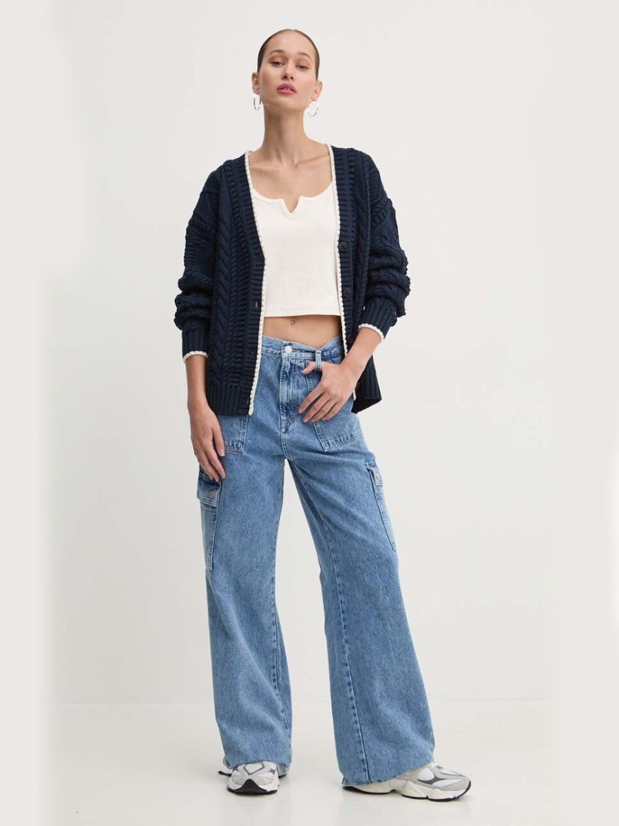 detail Tommy Jeans dámský tmavě modrý kardigan