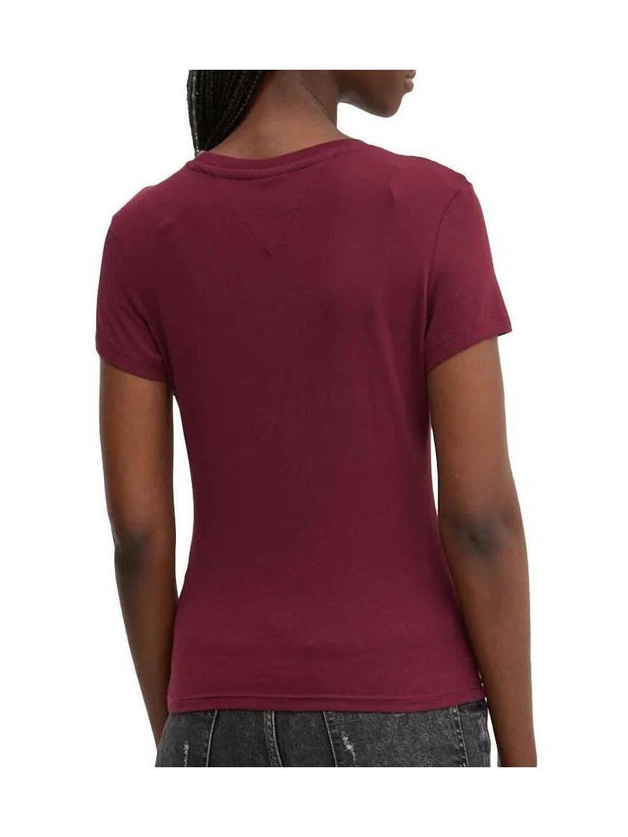 detail Tommy Jeans dámské vínové tričko