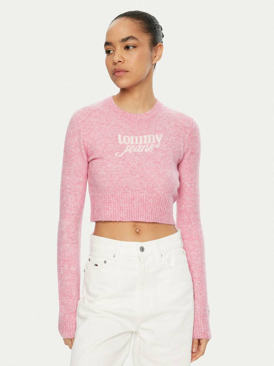 detail Tommy Jeans dámský růžový svetr