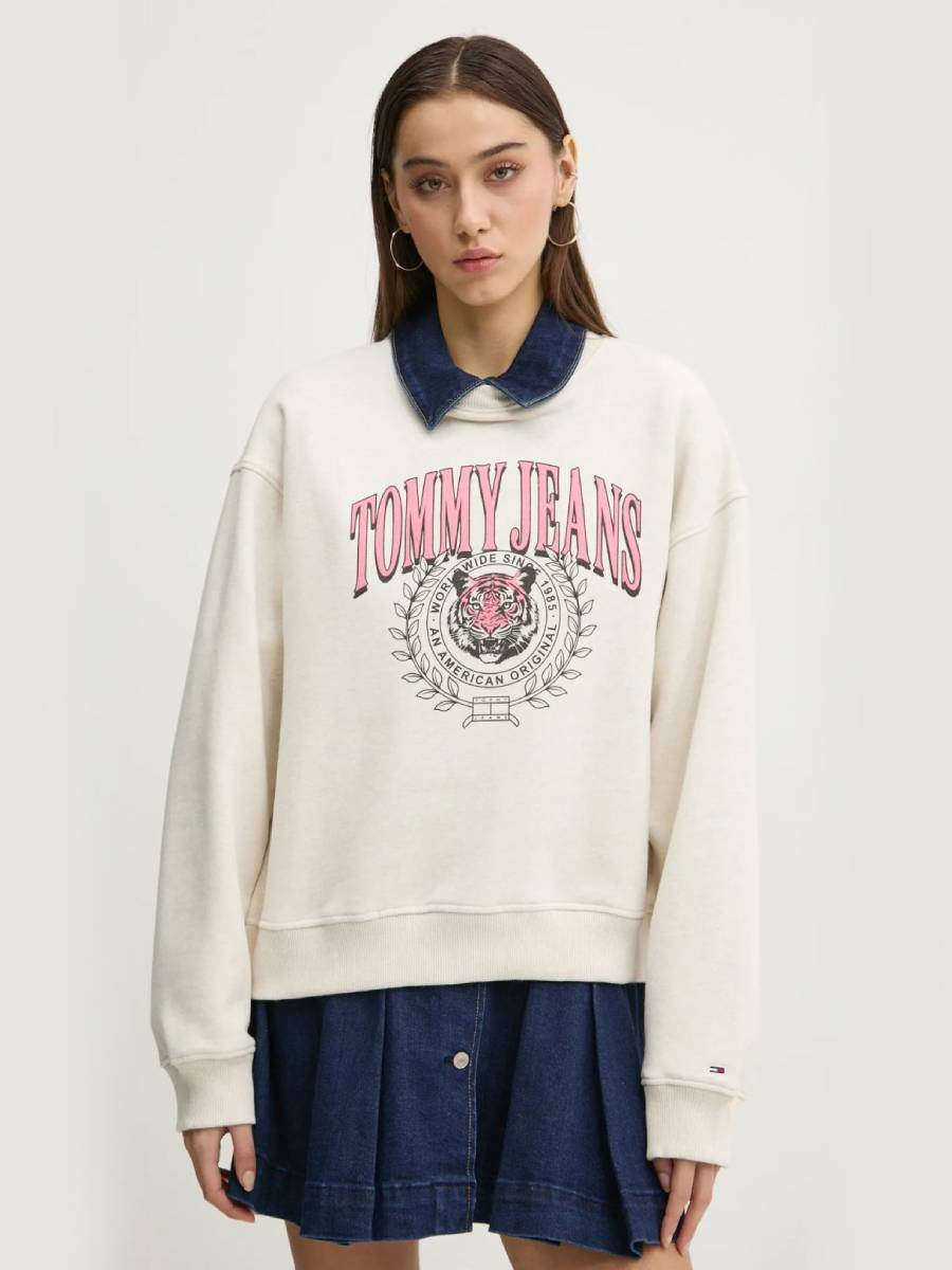detail Tommy Jeans dámská béžová mikina