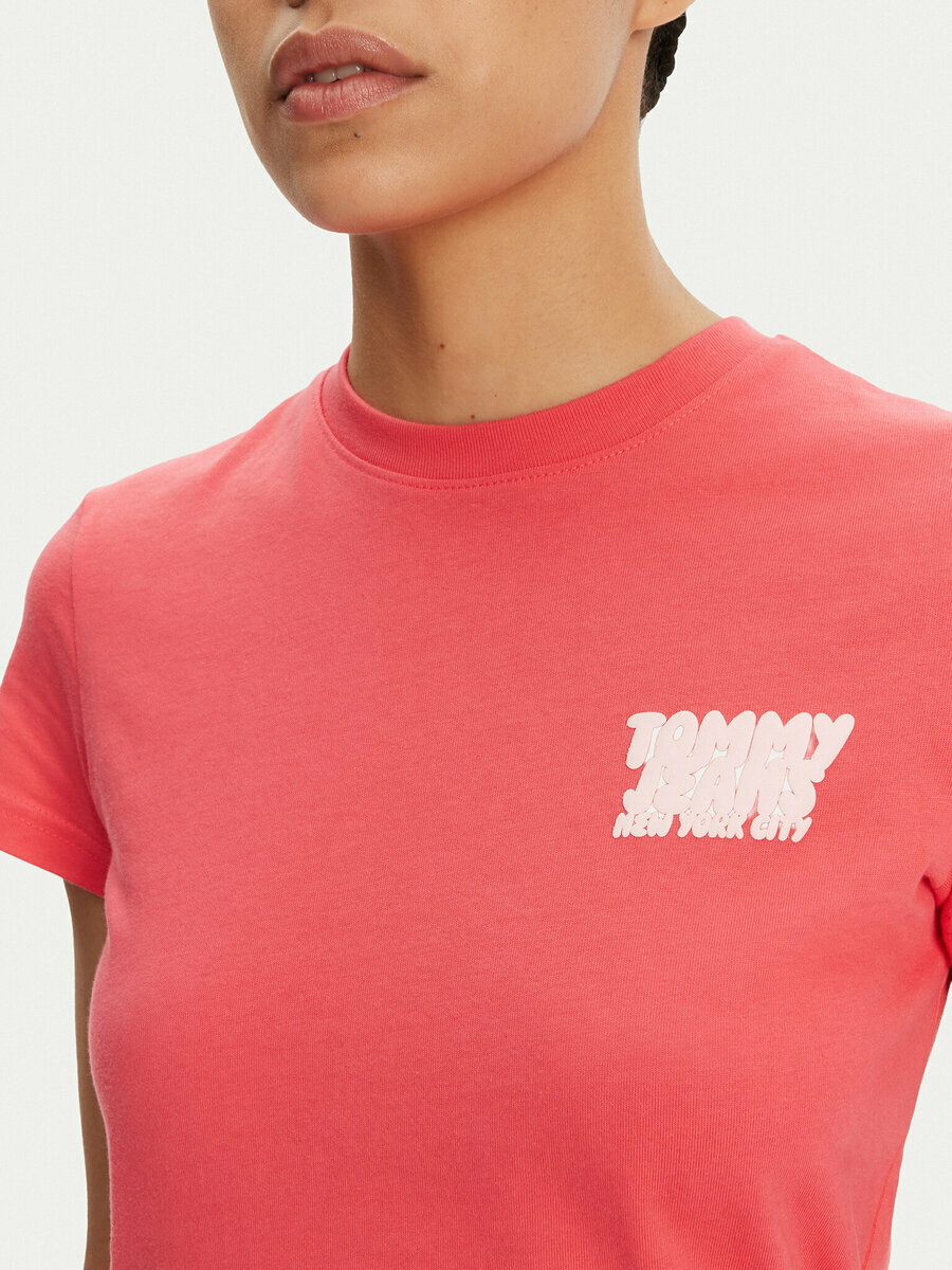detail Tommy Jeans dámské růžové tričko
