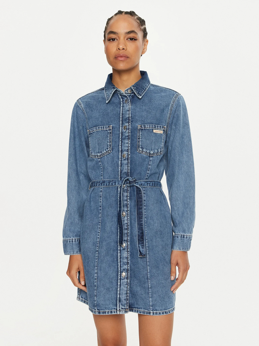 detail Calvin Klein dámské modré riflové šaty