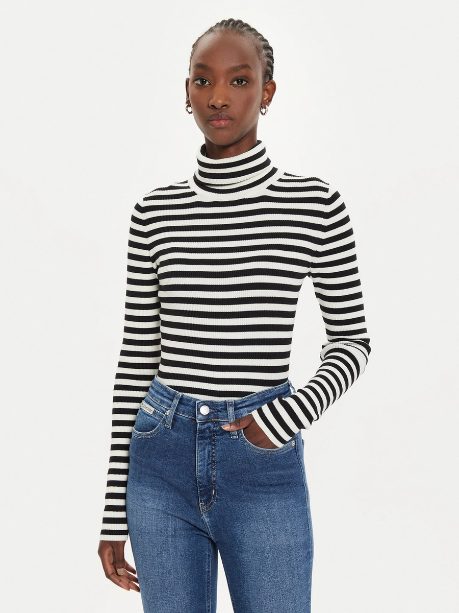 detail Calvin Klein dámský černobílý rolák