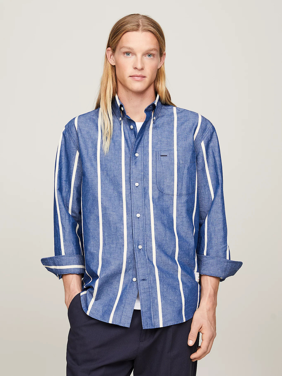 detail Tommy Hilfiger pánská modrá košile