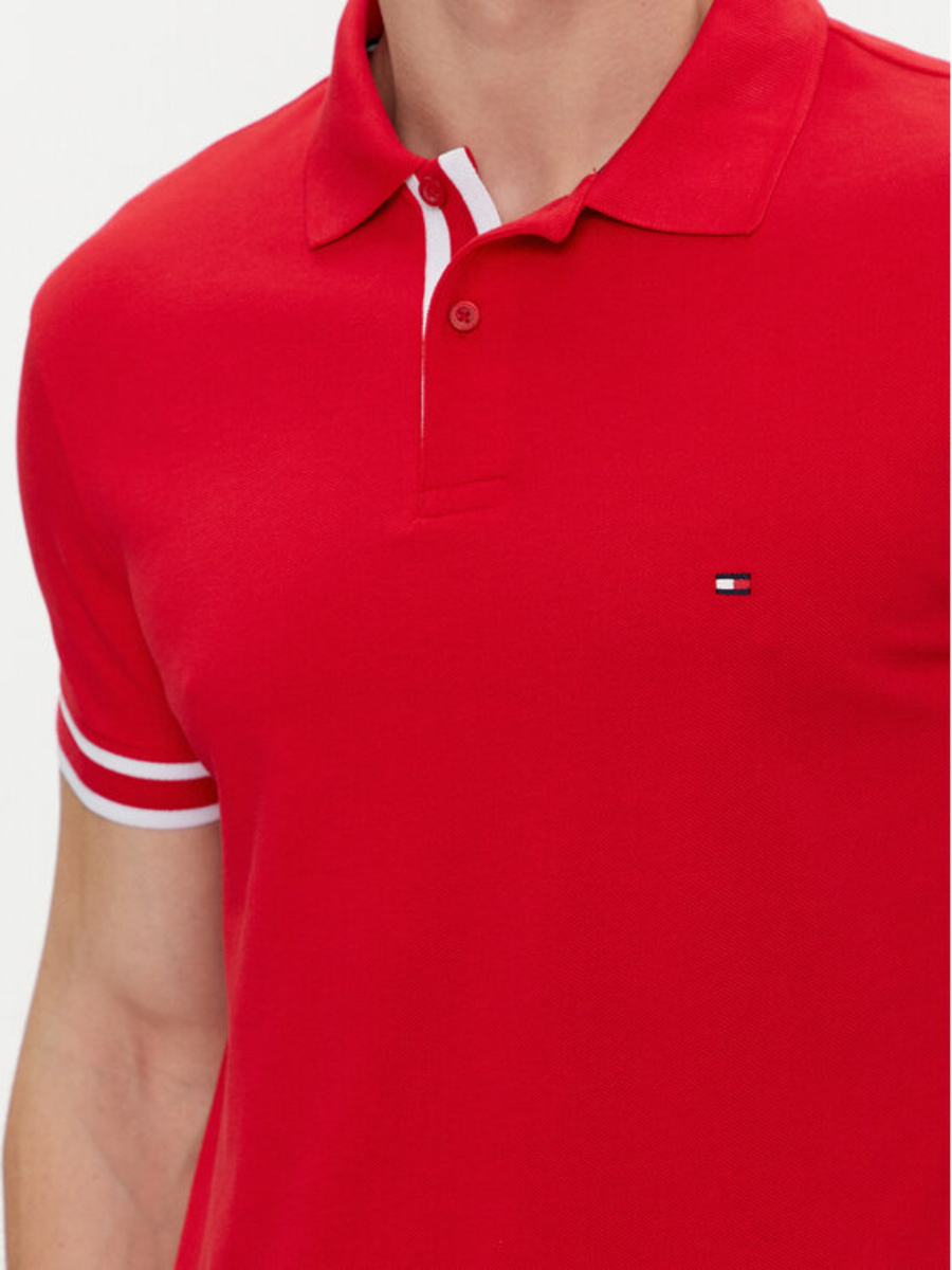 detail Tommy Hilfiger pánské červené polo tričko