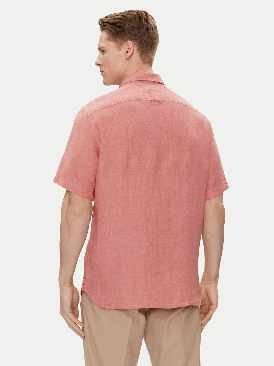 detail Tommy Hilfiger pánská lněná růžová košile